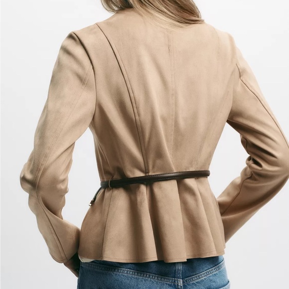 New Zara faux suede belted peplum jacket in taupe brown - XS - Picture 7 of 11